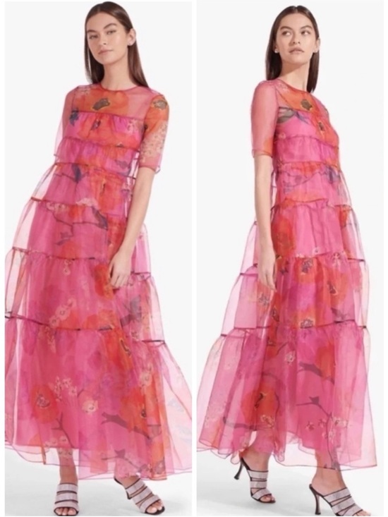 STAUD Dresses & Skirts - STAUD Hyacinth Tiered Floral
Organza Pink Dress SZ XS